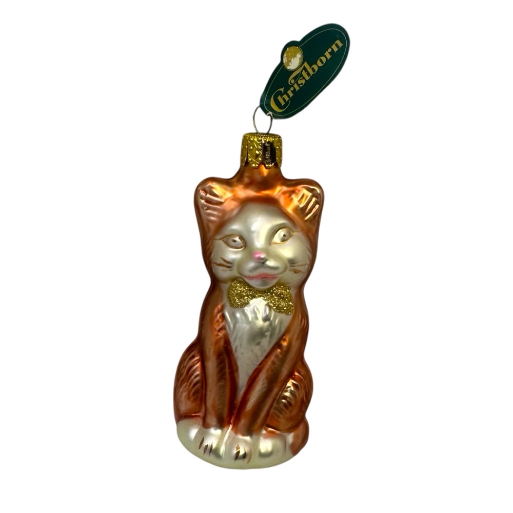 Christborn Blown Glass Christmas Ornament Ginger Cat Gold Kitty Made In Germany